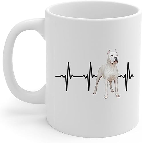 Standing Dogo Argentino Heartbeat Lifeline Taza de café de cerámica blanca 11oz