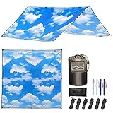 9.75 FT Waterproof Camping Hammock Rain Fly with Cloud and Blue Sky Design; Backpacking and Hammock...