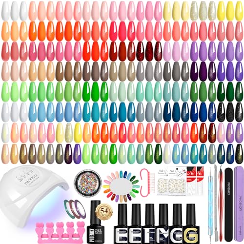 U V Nagellack Set, Phoenixy Nagelset Gelnägel Starterset mit 48W U V/LED Nagellampe 54 Farben Gelnägel Starterset mit Unterlack Überlack Geschenk für Frauen