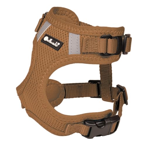 Petlando Hundegeschirr Mesh Vest, leichtes Brustgeschirr aus weichem Mesh & Nylon, stufenlos verstellbar, reflektierend mit 2 D-Ringen, Cognac L, Geschirr Hund gepolstert