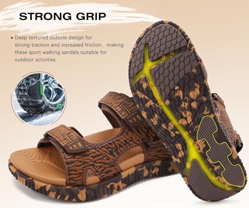 Image of KuaiLu Mens Leather Hiking Sandals with Orthopedic Arch Support Footbed | Sport Recovery Athletic Waliking Sandals For Man Outdoor Summer Casual Thick Cushion Beach Water Fisherman Sandal Size 7-15