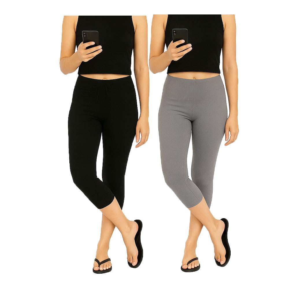 Womens Skinny Plain 3/4th Capri for Girls (Black, Grey)-picture-16