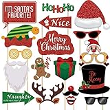 Glitter Christmas Photo Booth Props Kit - 25 Count DIY Xmas Theme Photography Backdrop Decoration, H