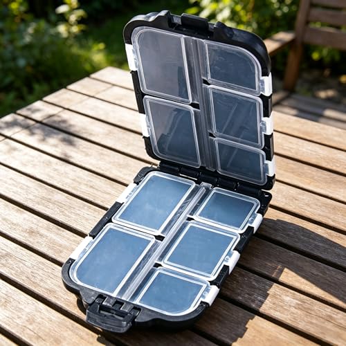 Set portátil para pesca con caja de aparejos de 10 compartimentos, multifuncional, color negro