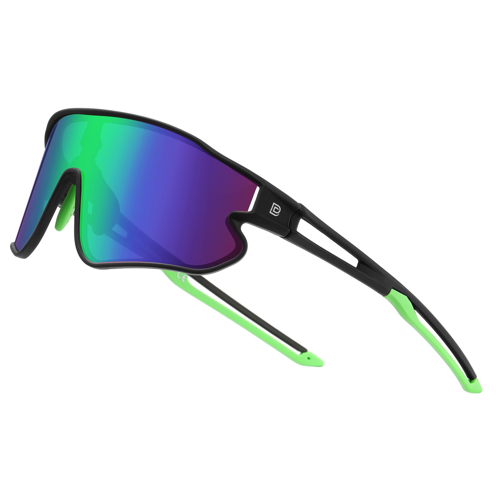 DUCO Sports Polarized Sunglasses for Men Women Running Sunglasses Fishing Cycling Baseball Glasses UV400 Protection DC0023 (Black Frame Green Temple Revo Green Lens)