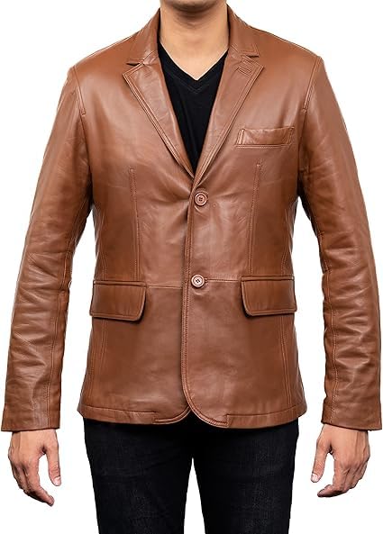 chava Men's Genuine Leather Blazer, Tan Brown, Notch Lapel, Two-Button, Regular Fit, Smart Casual, Hip Length-picture-20