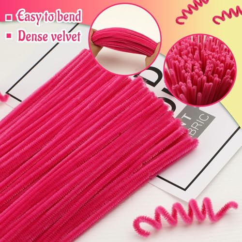 Image of Pipe Cleaners Craft, Pipe Cleaners Chenille Stem Fuzzy Sticks Craft Supplies for flowers making, Home DIY (Dark Pink, 200pc)