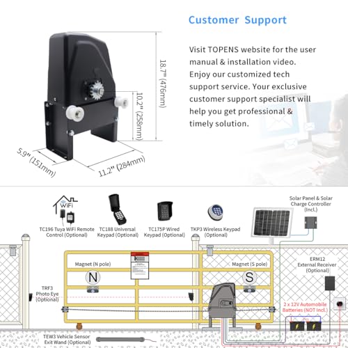 Image of TOPENS DKC1100S Solar Sliding Gate Opener Chain Drive