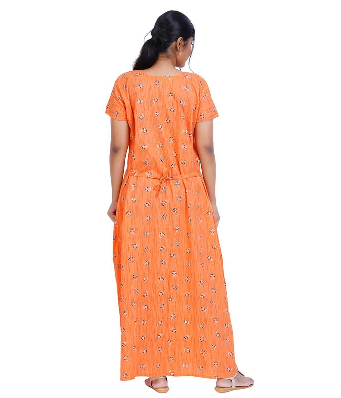 MENMAII Full Length [L- 4XL] - Women's Full Open/Front Buttoned Multipurpose Nighty for Pregnancy/Elderly/Patient/Feeding/Hospital Purpose Nighty [a Kind of Adaptive Clothing] -[Orange_3XL] - Image 5 thumbnail