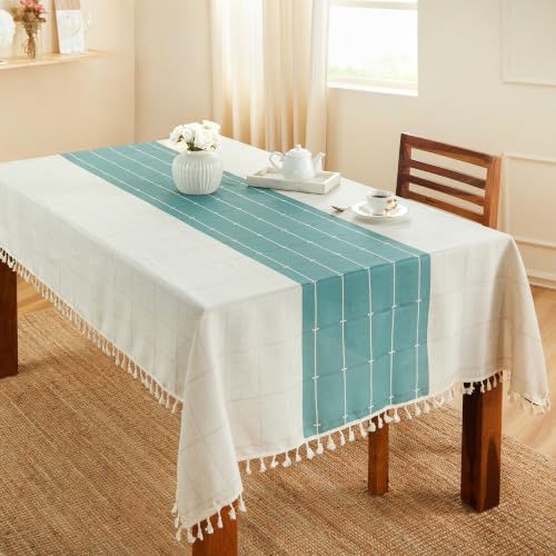 Image of Amazon Basics Tablecloth for Dining Table Cover, Microfiber Fabric Rectangle Tablecloth, 40x60 Inches 4 Seater (Teal Floral, 4 Seater)