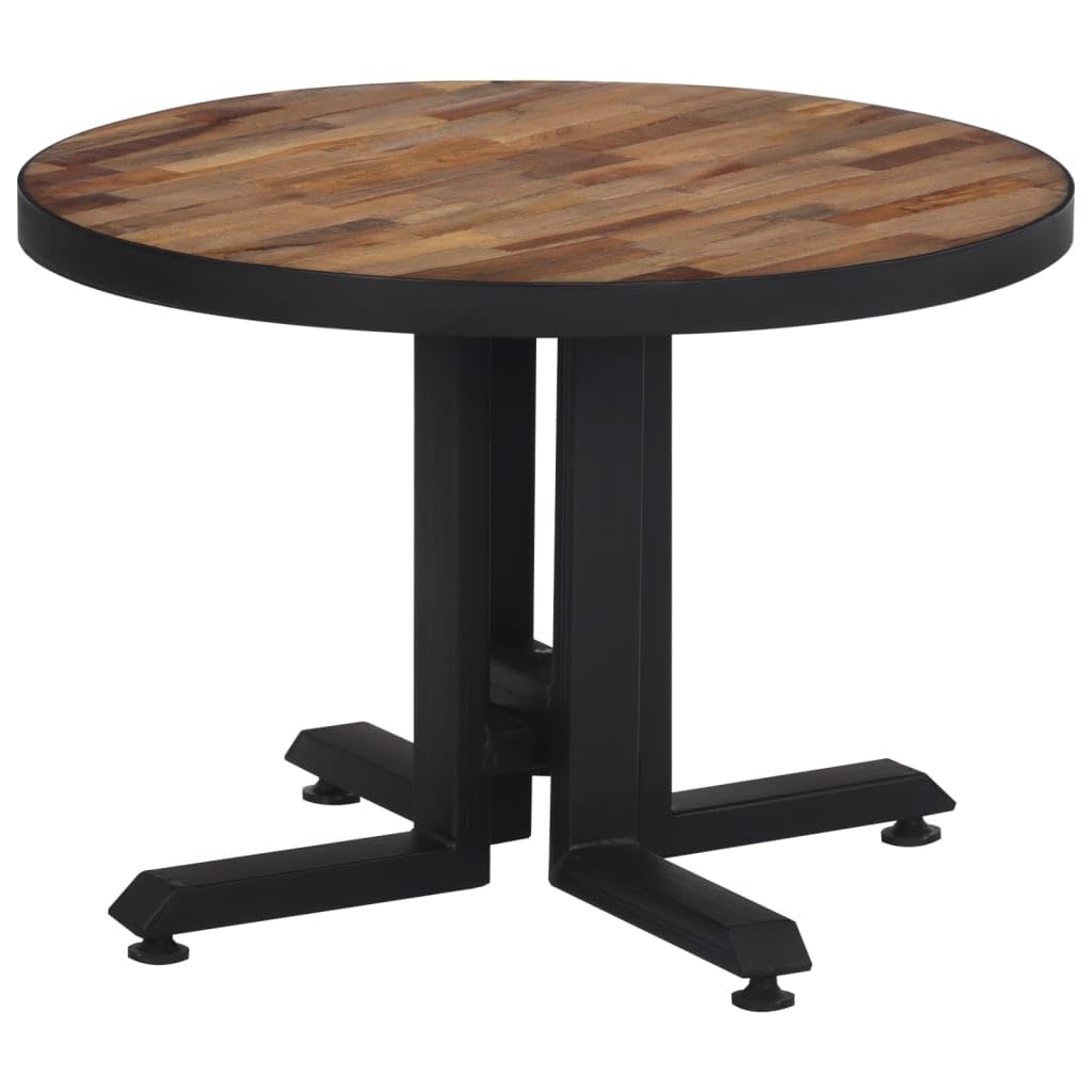 Table basse en teck massif recyclé Ø 55 cm et piétement fer noir