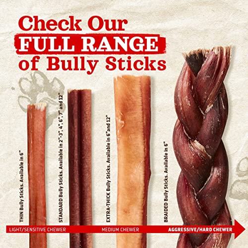 Odor-Free Jumbo Bully Sticks for Dogs (6 Inch, 12 Pack) – Extra-Thick, 100% Beef Dental Chews for Lasting Enjoyment