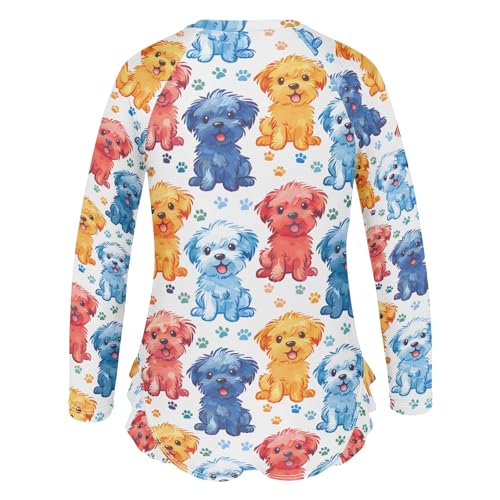 Kawaii Style Colorful Dog Cartoon Girls Long Sleeve Swimsuit Rash Guard One Piece Bathing Suits Zipper 3-12T3