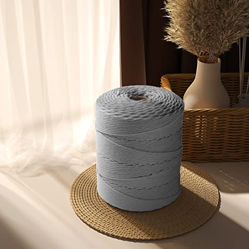 Image of ZUEXT Macrame Cord, Light Grey, 4mm x 547yds Cotton String Macrame Yarn | Natural Handmade, 4 Strands Twisted Cotton Rope, for Craft Wall Hanging Weaving Tapestry Dream Catchers Hanger DIY Gift, 500m