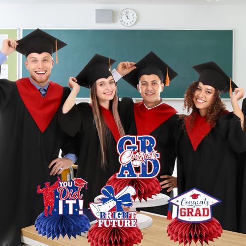 Image of 12pcs Graduation Table Decorations,Red and Blue Graduation Decorations 2026 Graduation Centerpieces for Tables,Class of 2026 Centerpieces Honeycomb for Congrats Grad Table Decor