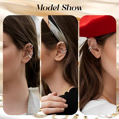 FUNRUN JEWELRY 12Pcs Ear Cuff Earrings for Women Non Piercing 14K Gold Plated Ear Cuffs Non Pierced Clip on Cartilage Earring Adjustable Fake Earrings3