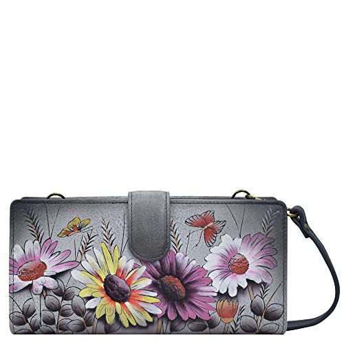 Anna by Anuschka Women's Hand-Painted Leather Bi-Fold Wallet with Strap, Wild Meadow