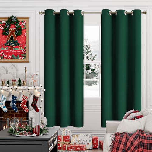 Image of YoungsTex Emerald Green Blackout Curtains for Bedroom 72 Inch Length - Thermal Insulated Window Drapes with Grommet Room Darkening Privacy Christmas Decor for Living Room, 2 Panels, 42 x 72 Inch