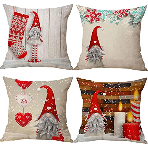 Zivisk Housses Coussin de GNOME Noel 45x45cm Lot de 4 Deco Noël Taie Oreiller Christmas Décoration pour Intérieur, Canapé, Chambre, Cadeau de Vacances d'hiver thumbnail