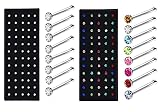 VAMA FASHIONS Multicolor Silver stone nose ring pin hoop with piercing tiny stud 2 mm :- 120 PCS