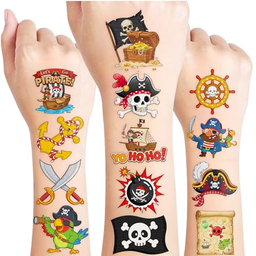 96PCS Pirate Temporary Tattoos Stickers - Pirate Birthday Party Favors Nautical Treasure Themed Birthday Party Decorations Accessories Supplies Gift Idea For Kids Teens Adult Classroom Prizes Rewards