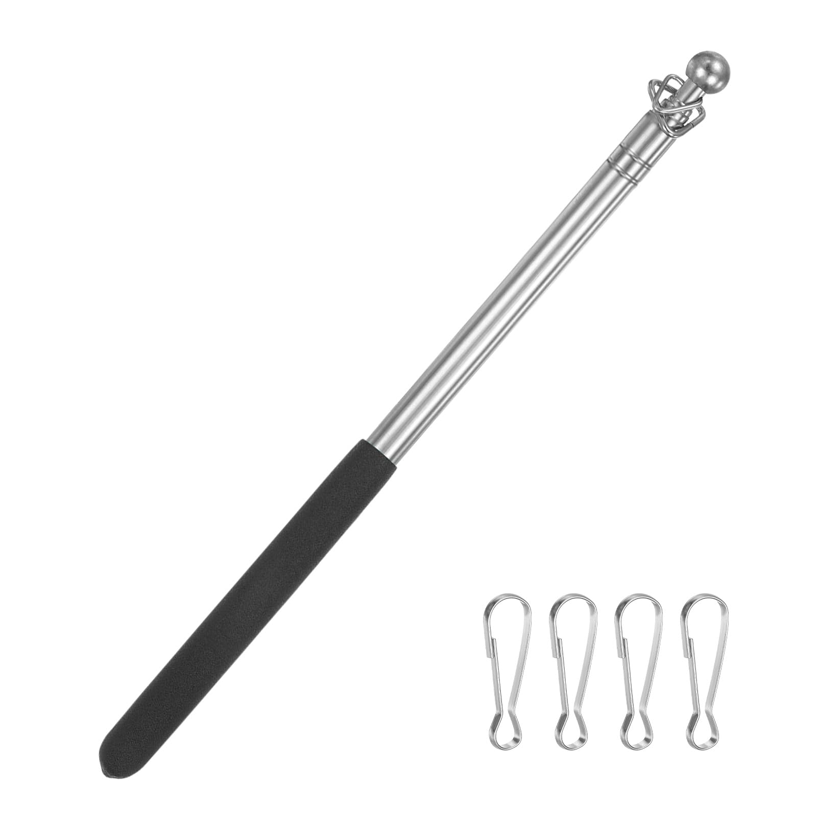 M METERXITY 1-Pack Telescopic Handheld Flagpoles, 3.3ft/1m Stainless Steel Handheld Portable Extendable Flagpole with Anti-Slip Grip for Guide/Teachers/Festival, Guide Flag Pole [Black]