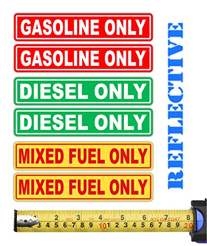 6 Pack | Reflective Mixed Fuel Only, Gasoline Only, Diesel Only, Fuel Marker Combo Pack Label Decal Vinyl Sticker | Fuel Decal | Truck | Gas Tank Label | Gas Container Label | Oil Marker