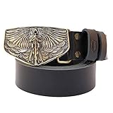 Leather belt with Archangel Michael belt buckle, Handmade Christian San Miguel belt buckle with leather belt for men and women
