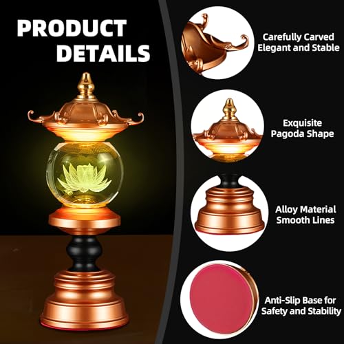 Image of Lotus Lamp Lights 7 Color LED Buddhist Meditation Supplies (11in) | Soft Lighting;Alloy Glass;Multi-scene Decor;Fine Craft;Auspicious Symbol