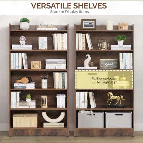 Image of ABOUT SPACE Bookshelf for Home - 6 Tier Book Rack for Study Room | Open Book Shelf for Office, Library, Bedroom, Living Room - Engineered Wood Display Cabinet (Walnut - L 71 x B 24.5 x H 137.5 cm)