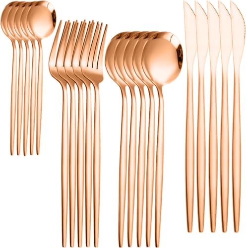 Image of 20 pcs Flatware Set, Rose Gold Silverware Set for 5, Knife Fork Spoon, Stainless Steel Home Dinnerware Tableware,Mixed Cutlery Set Eating Utensils for Restaurants (20 Pcs Rose Gold)