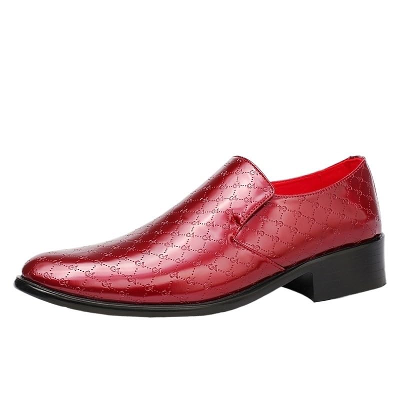 Men's Leather Oxford Shoes Classic Brogue Slip-On Formal Dress Wedding Tuxedo Footwear Fashion(10) Red