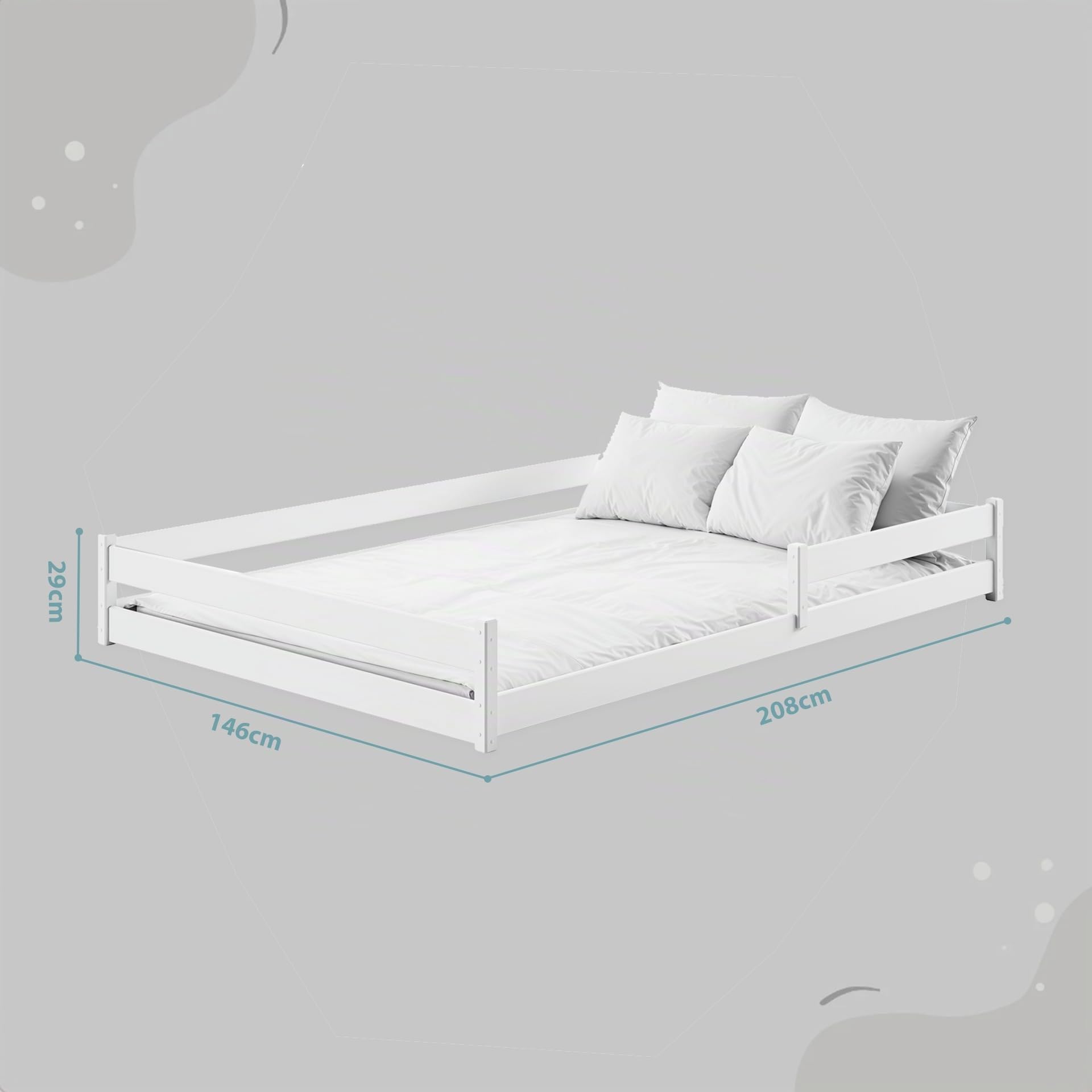 Kids Collective Kinderbett Bodenbett 140x200 cm mit Rausfallschutz & Lattenrost Montessori Bett Bed Gitterbett Kinder Jugendbett Einzelbett optional mit Matratze | weiß