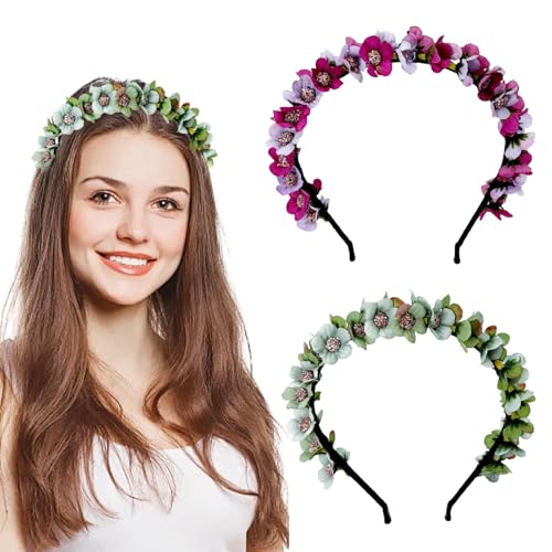 BSITSSS 2 Stück Haarreif Dirndl Blumen, Blumenkranz Haare, Blumenkrone Damen Mädchen Kopfschmuck, Blumen Haarband Floral Haarschmuck Blumen Haarkranz, für Festival Party Reisefotografie Konzert