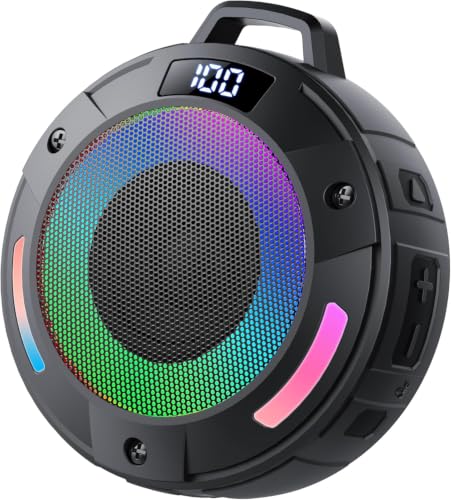 aowoka Mini Portable Bluetooth Speaker Powerful Bluetooth Speaker with RGB Light IP68 Waterproof Dustproof & Floating 20 Hours Battery Life TWS & TF Card Ideal for Shower Hiking Travel