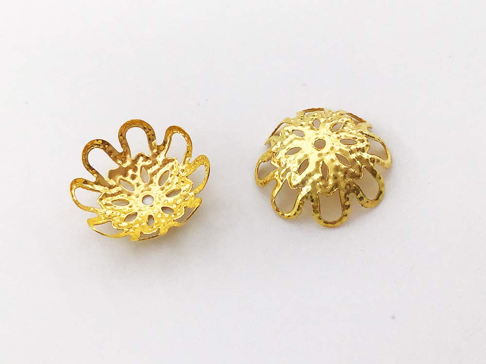 Amazon.co.jp: ビーズキャップ 14mm ゴールド 座金 花座 200個 