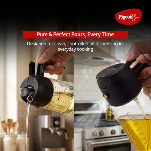 Image of Pigeon Plastic Oil Sprayer and Dispenser Bottle, 450 ml Capacity, 2-in-1 Design - Black