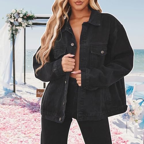 Jean Jacket for Women Distressed Long Sleeve Oversized Denim Trucker Jackets Coat4