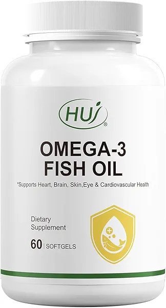 HUJ Omega 3 Fish Oil 1000mg Softgels - EPA+DPA, Fish Oil Omega 3 for Heart, Brain, Skin, Eyes & Cardiovascular Support *- 60 Softgels
