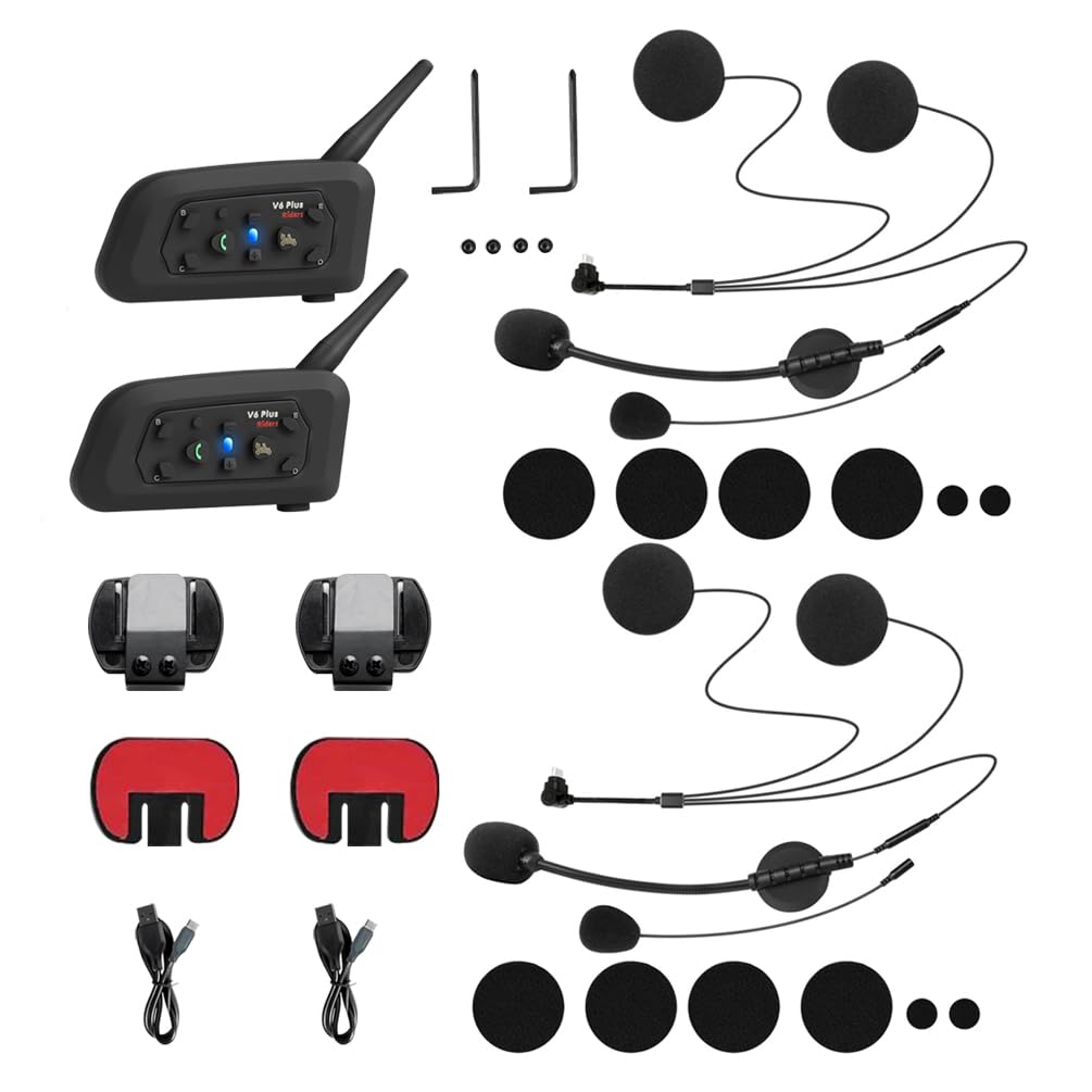 QSPORTPEAK V6 Plus Intercom Moto Bluetooth, Système de Communication 2 Voies pour Casque Moto, Kit Main Libre Audio Multitâche, Oreillette Moto, Interphone pour Moto Cross/ATV/Bicyclette