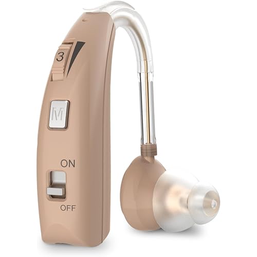 Rechargeable Hearing Aid for Seniors, Digital Hearing Amplifier for Adults with Intelligent Noise Reduction, Multi-Level Volume Adjustment, Beige, Single