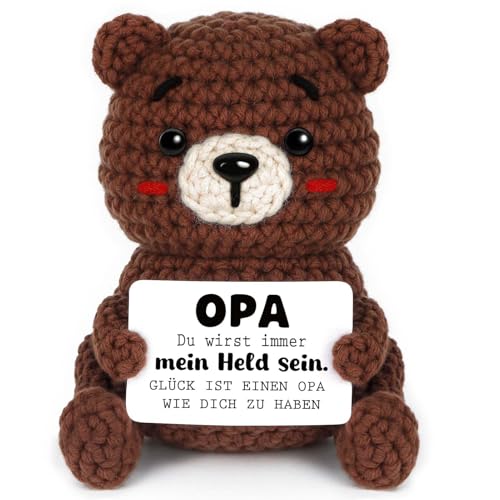 CheriGift Opa Geschenke Geburtstag Geschenk für Opa Handgehäkelter Bär Figuren Bester Opas Geschenke zum Geburtstag Vatertag Weihnachten