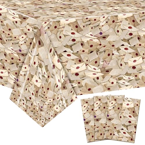 HyQuin Vintage Envelope Party Tablecloth - 3Pcs Vintage Letter Rectangular Table Cover Magic Theme Party Decor Disposable Plastic Picnic Table Cloth for Kids Birthday Wizard Theme Decoration Supplies