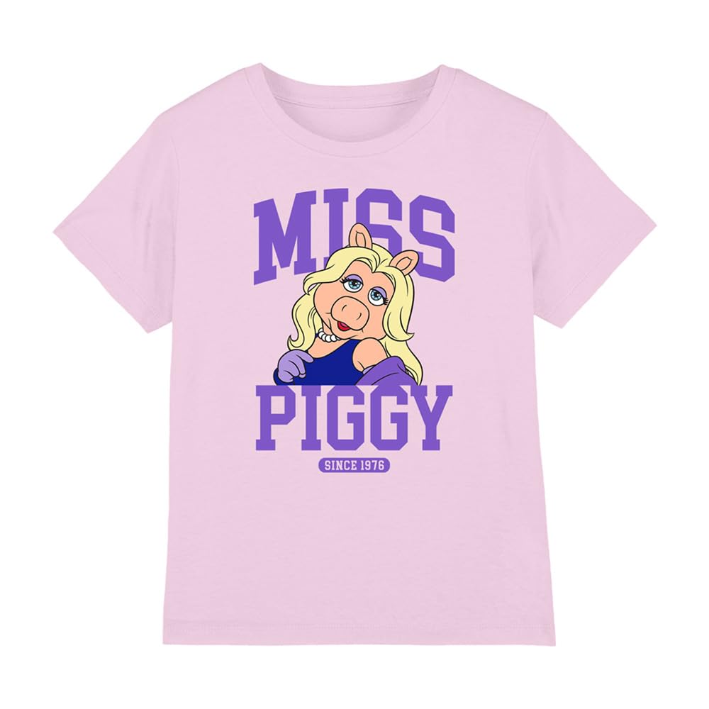 Muppets Disney The Miss Piggy Collegic Kids T-Shirt, Pink, 3-4Y