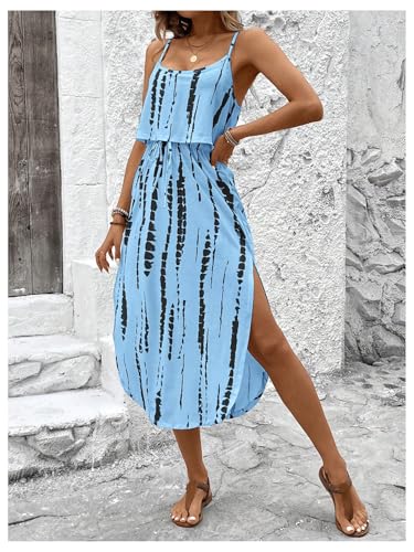 Image of RoseSeek Women's Spaghetti Strap Tie Dye Cami Sun Dress Beach Midi Summer Dresses Resort Wear Vacation Outfits