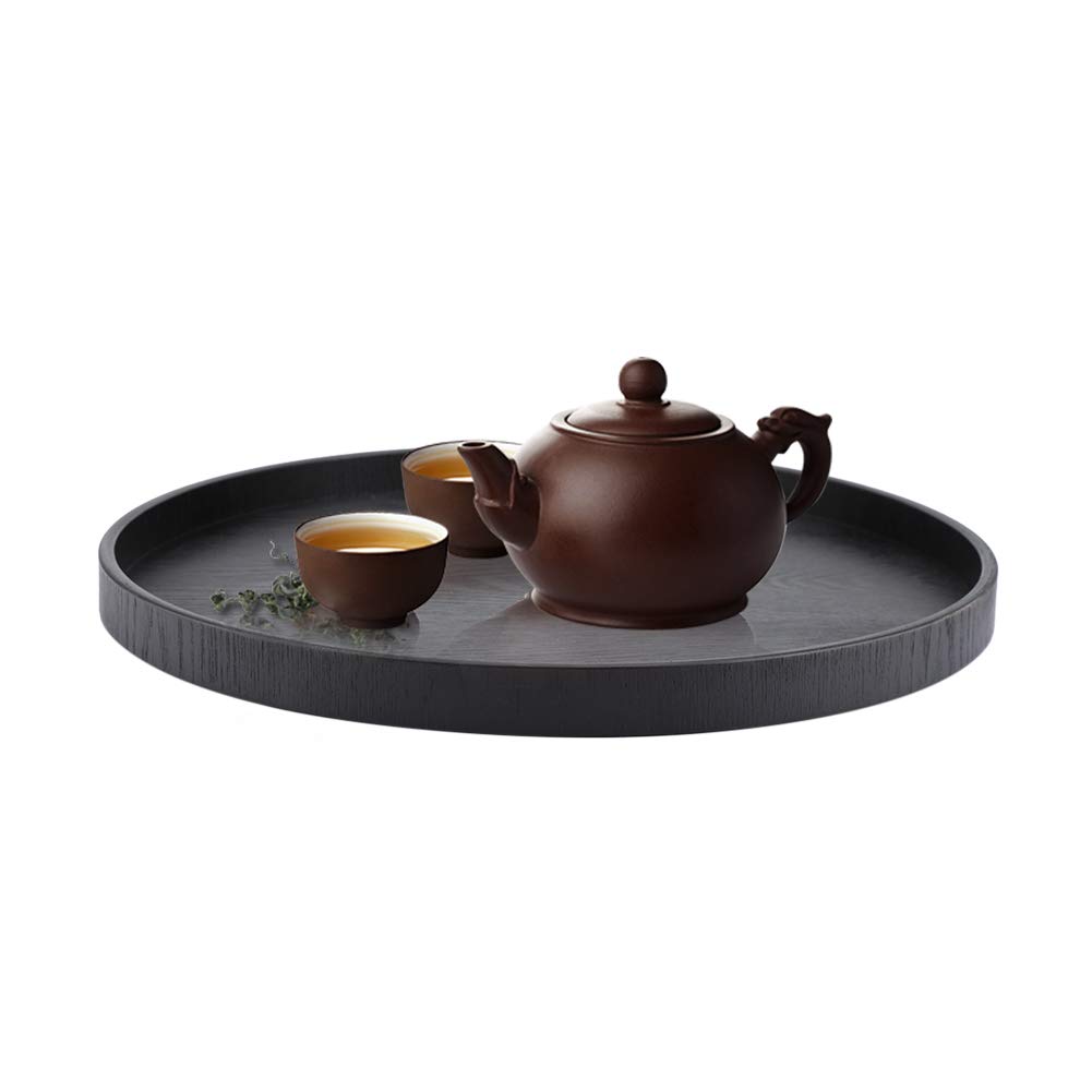 Vassoio Rotondo in Legno, Vassoio da Portata in Legno Vassoio Rotondo per Spuntini da tè e caffè per Ristorante Domestica, 14,7 Pollici (Nero)