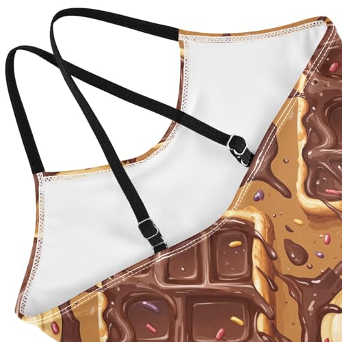 Pigsaly Girls One Piece Swimsuits Chocolate Waffle Sprkle Colorful Ice Cream Kids Cross Back Swimwear Sport Bathing Suit 3T4