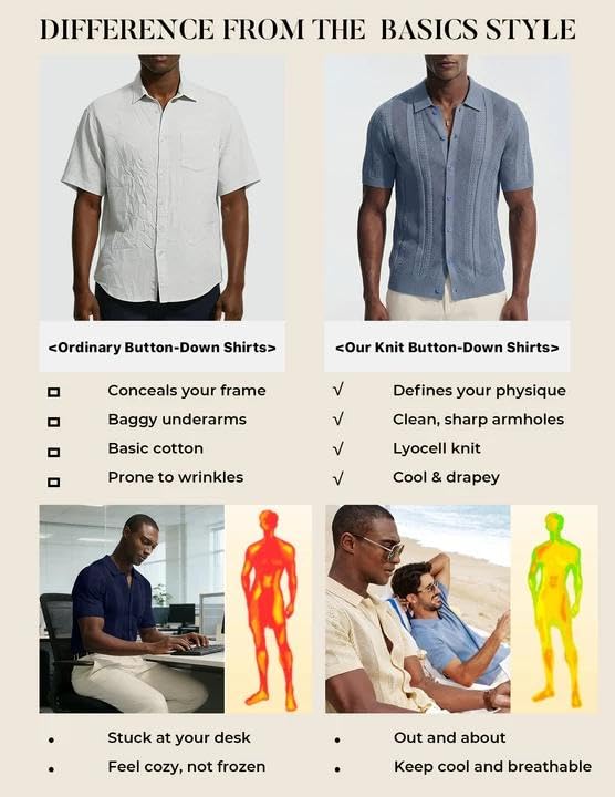 Men's Knit Button Down Shirt Short Sleeve Vintage Hollow Out Polo Shirts Summer Casual Beach Tops Navy Blue M - image 7