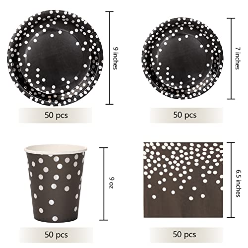 200Pcs Black And Silver Party Supplies Black And Silver Paper Plates Napkins Halloween Paper Plates Black Silver Dot Party Dinnerware For Graduation Birthday Retirement Anniversary… #TOP5