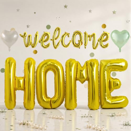 Image of TONIFUL 2 Size Gold Foil WELCOME HOME Balloons Banner Letter Decorations